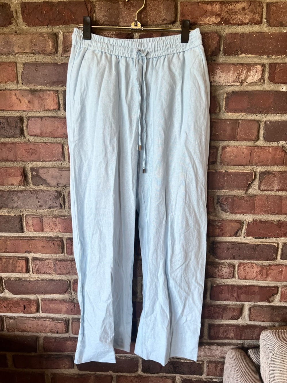 Light Blue Women’s Drawstring Linen-Blend Pants